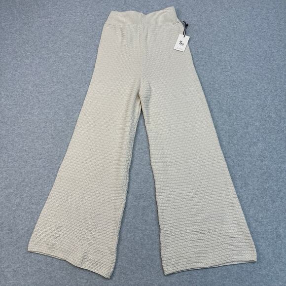 Sincerely Jules Crochet Knit Crop Top & Pants Set XS Oatmeal Stretch Loungewear - Picture 7 of 13